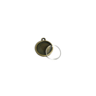 Brass metal round bezel pendant with glass dome cabochon - size 16 mm