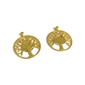 Golden metal tree round pendant - diametre 33 mm