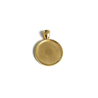 Golden metal round bezel pendant - size 22 mm