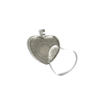 Silvery metal heart bezel pendant with glass cabochon - size 27 x 33 mm
