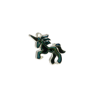 Thermochromic unicorn horse silvery metal pendant - size 22 x 30 mm