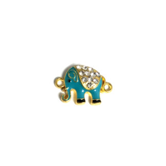 Clear rhinestones black bluish green elephant golden metal connector - size 17 x 24 mm