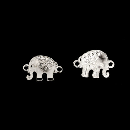 Clear rhinestones black and white elephant silvery metal connector - size 16.5 x 23 mm