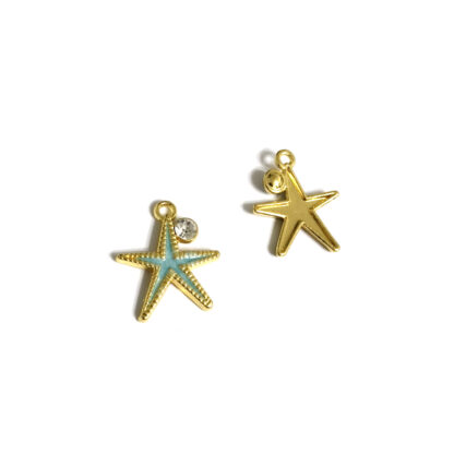 Clear rhinestone light blue golden metal starfish pendant - size 18 x 22 mm