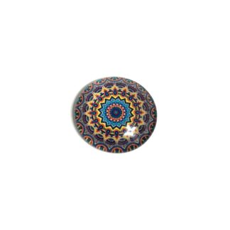 Round dome blue red and yellow mandala cabochon - diametre 25 mm