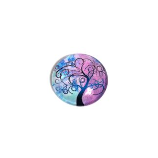 Round dome black blue and pink tree picture cabochon - diametre 25 mm