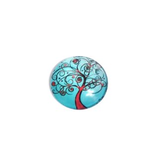 Round dome red and blue tree picture cabochon - diametre 24 mm