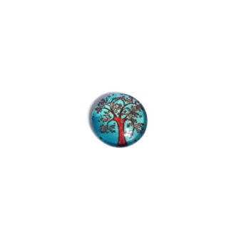 Round dome red and blue tree picture cabochon - diametre 16 mm