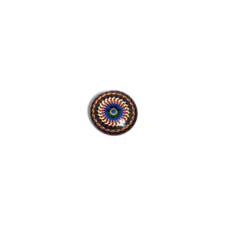 Round dome blue red and yellow mandala picture cabochon - diametre 16 mm