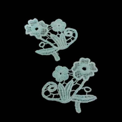 Bluish light green lace flowers with leaves - size 60 mm - 2 pieces
