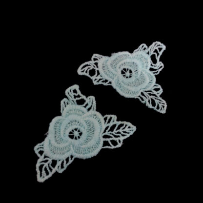 Bluish light green lace flower with leaves - size 41 x 58 mm - 2 pieces