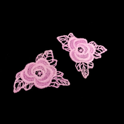 Light pink lace flower with leaves - size 55 mm - 2 pieces