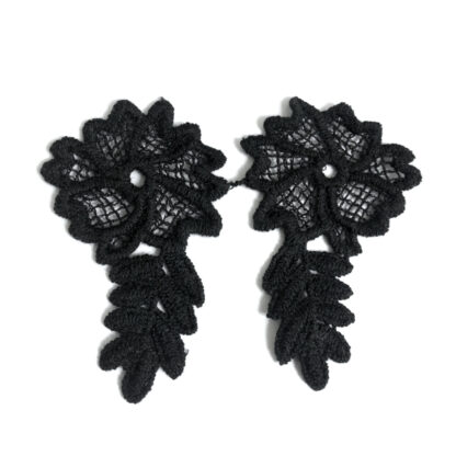 Black lace flower with leaves - size 57 x 80 mm - 2 pieces