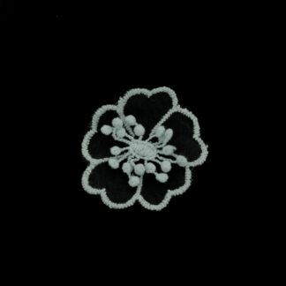 Embroided light green netting flower with stamens - size 40 x 50 mm