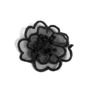 Embroided black netting flower with stamens - diametre 60 mm