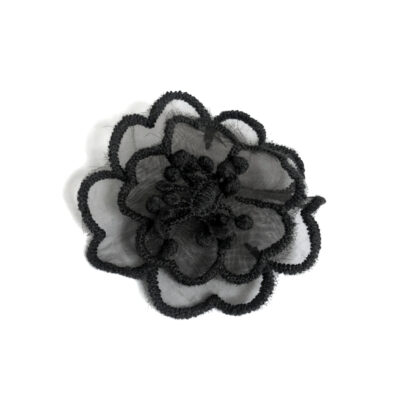 Embroided black netting flower with stamens - diametre 60 mm