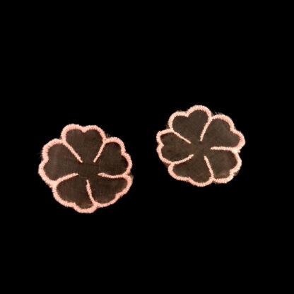 Embroided orangish pink netting flower - size 45 mm - 2 pieces