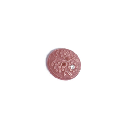 Clear rhinestone flowers and leaves greyish light pink plastic button - diametre 25 mm