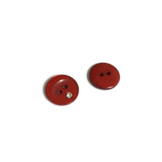 Two-hole clear rhinestone round red plastic buttons - diametre 17 mm - 2 pieces