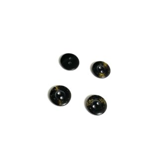 Two-hole round golden glittery black plastic buttons - diametre 12 mm - 4 pieces