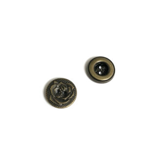 Two-hole round greenish dark brass metal flower buttons - diametre 15 mm - 2 pieces