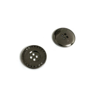 Four-hole stitches edge round dark grey metallic buttons - diametre 21 mm - 4 pieces