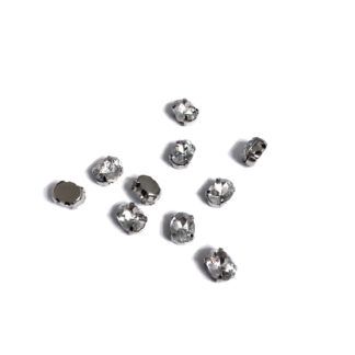 Silvery metal claws cup faceted clear sew-on oval rhinestones - size 6 x 8 mm - 10 pieces