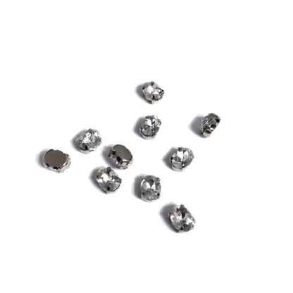 Silvery metal claws cup faceted clear sew-on oval rhinestones - size 6 x 8 mm - 10 pieces