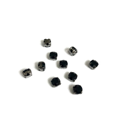 Dark grey metal claws cup faceted black sew-on round rhinestones - size 65 mm - 10 pieces
