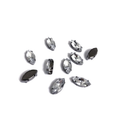 Grey metal claws cup faceted clear sew-on eye rhinestones - size 75 x 15 mm - 10 pieces