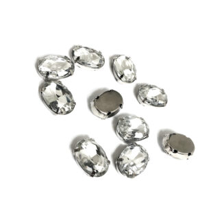 Silvery metal claws cup faceted clear sew-on oval rhinestones - size 13 x 18 mm - 10 pieces