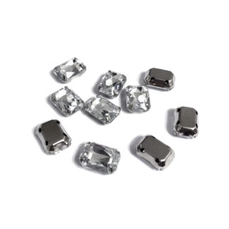 Silvery metal claws cup faceted clear sew-on rectangular rhinestones - size 13 x 18 mm - 10 pieces