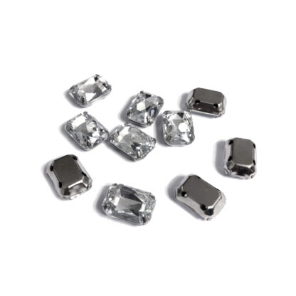 Silvery metal claws cup faceted clear sew-on rectangular rhinestones - size 13 x 18 mm - 10 pieces