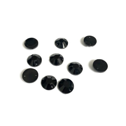 Faceted round flat-back black sew-on rhinestones - diametre 12 mm - 10 pieces