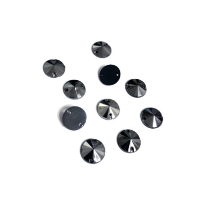 Faceted round flat-back silvery dark grey sew-on rhinestones - diametre 10 mm - 10 pieces