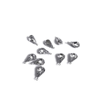 Silvery metal claws cup faceted clear sew-on drop rhinestones - size 8 x 15 mm - 10 pieces
