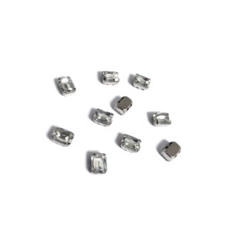 Silvery metal claws cup faceted clear sew-on rectangular rhinestones - size 6 x 8 mm - 10 pieces