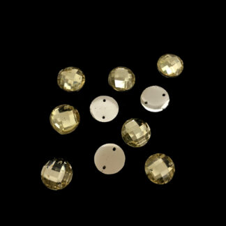 Faceted round flat-back yellow sew-on rhinestones - diametre 12 mm - 10 pieces
