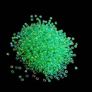Iridescent round green seed beads - size 2.2 mm - weight 43 g