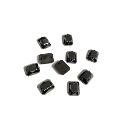 Faceted flat-back rectangular dark grey sew-on rhinestones - size 8 x 10 mm - 10 pieces