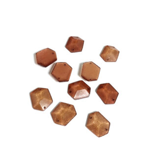 Faceted hexagonal flat-back orange brown sew-on rhinestones - size 11 x 14 mm - 10 pieces