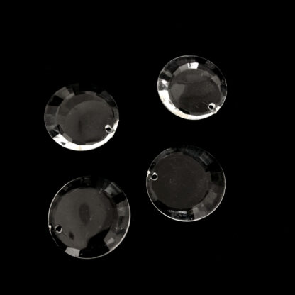 Faceted flat transparent round plastic pendants - diametre 25 mm - 4 pieces