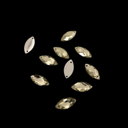 Faceted flat-back yellow eye sew-on rhinestones - size 7 x 15 mm - 10 pieces