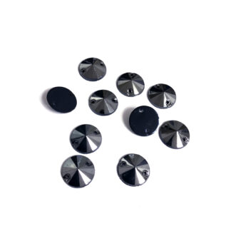 Faceted round flat-back silvery dark grey sew-on rhinestones - diametre 12 mm - 10 pieces