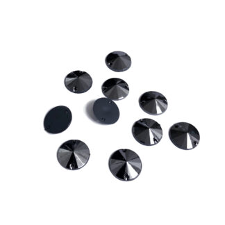 Faceted round flat-back silvery dark grey sew-on rhinestones - diametre 14 mm - 10 pieces