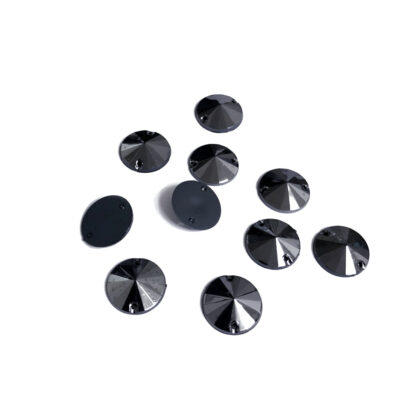 Faceted round flat-back silvery dark grey sew-on rhinestones - diametre 14 mm - 10 pieces