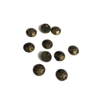 Faceted round flat-back brass yellowish brown sew-on rhinestones - diametre 10 mm - 10 pieces