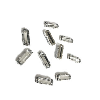 Silvery metal claws cup faceted clear sew-on rectangular rhinestones - size 6 x 16 mm - 10 pieces