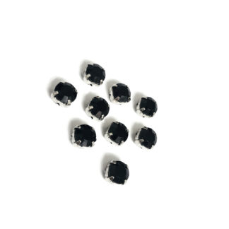 Silvery metal claws cup faceted black sew-on round rhinestones - size 8 mm - 10 pieces