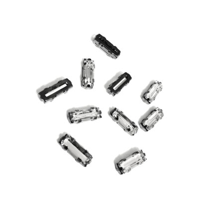 Dark grey metal claws cup faceted clear sew-on rectangular rhinestones - size 5 x 15 mm - 10 pieces
